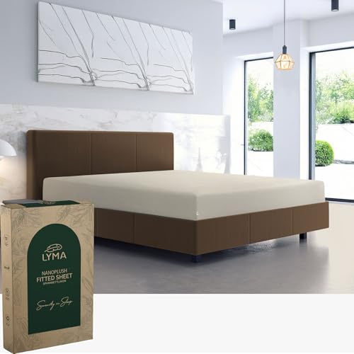 LYMA Bedding Fitted Sheet King, Deep Pocket 30CM, OEKO-TEX Certified, Ultra Soft Nanoplush Double Brushed Quick Dry Fabric, Shrink Wrinkle & Fade Resistant, Easy Care Elastic Bottom Sheet (Beige)