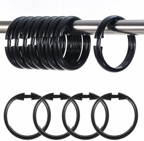 Oruola 12 Pcs Black Shower Curtain Rings,Plastic Shower Curtain Hooks,O-Shape PP Black Curtains Rings,Smooth Sliding for Bathroom,Tub,Changing Room