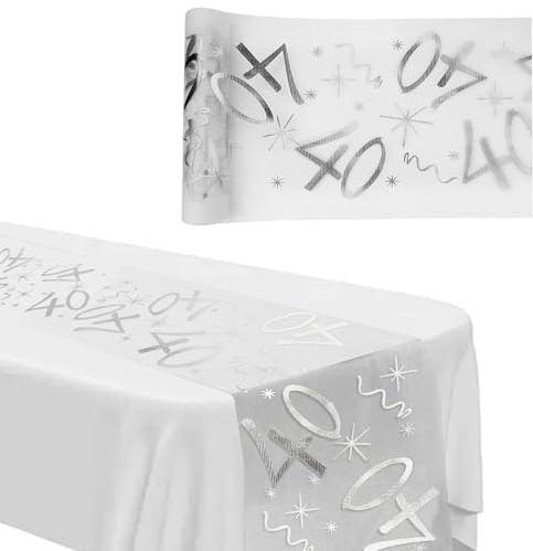 Chemin de Table Anniversaire 40 Ans,28CM x 10M Chemin de Table 40 Ans Argent,Deco Anniversaire 40 Ans Femme Homme,Décoration,Fête,Mariage,Déco Table 40 Ans