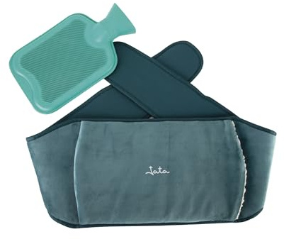 JATA JCAL5477 - Bolsa Agua Caliente con Cinturón Ajustable 1,5L – Funda Aterciopelada. Bolsillo para Manos. Alivio del Dolor Lumbar Cervical Menstrual Espalda Piernas y Abdomen Cierre Velcro 142 cm