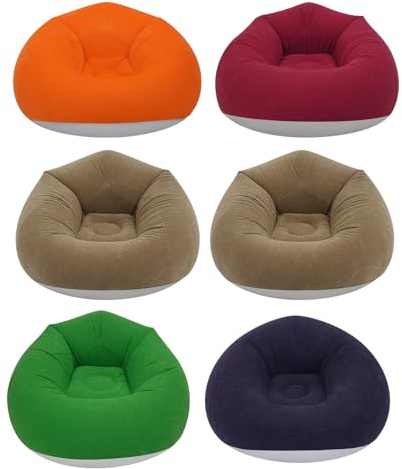 6 PCS Inflatable Bean Bag Chairs Set with Air Pump, Portable Blow‑up Couch, Folding Inflatable Bean Bag Chair for Camping Movie Nights Outdoor Lounging (Coffee x2 + Deep Blue + Orange + Red + Green)