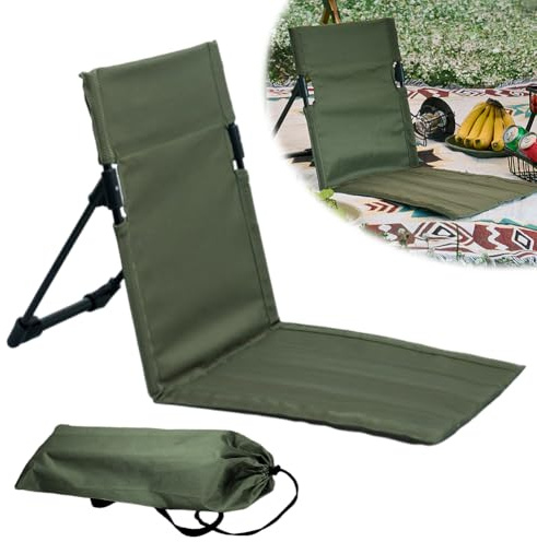 Fouvin Vikbar Strandmatta Med Ryggstöd, Vikbar Lätt Golvstol Utomhus För Camping, Trädgård, Konserter, Picknick, Vandring, Bakgård (Armégrön)