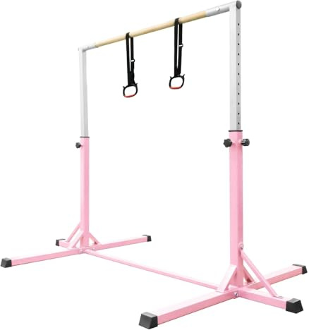 FCOUMY Barra Horizontal de Gimnasia para niños con Anillos de Gimnasia de 13 Alturas Ajustables, Equipo de Gimnasia para Gimnasio en casa, Uso en Interiores y Exteriores Rosa