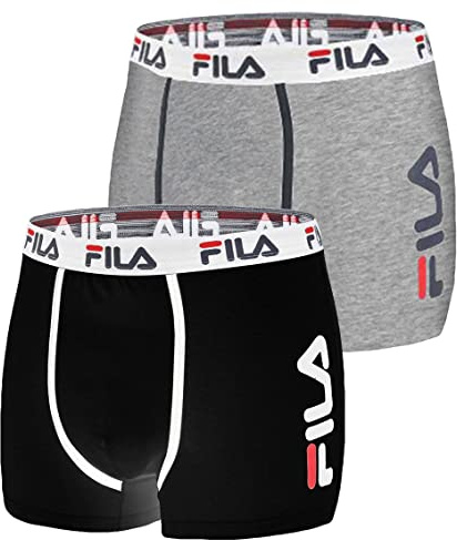 FILA Calzoncillos Hombre Boxer Algodón, Ropa Interior Hombre, Anti-irritación, Cinturón Antideslizante (Lote de 2)