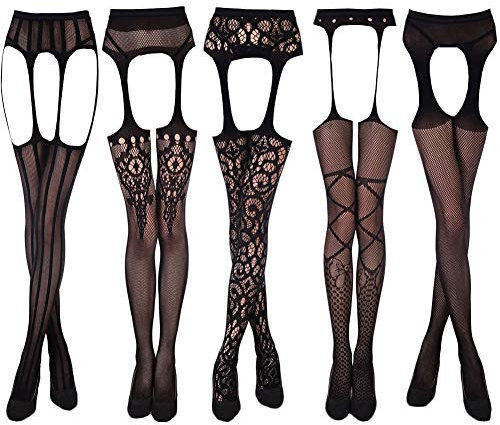 KHUFUZI Damen 5 Styles Pack Sexy Dessous Mesh Babydoll Stretch Nachtwäsche Strumpfhosen Strümpfe Geschenk für Freundin