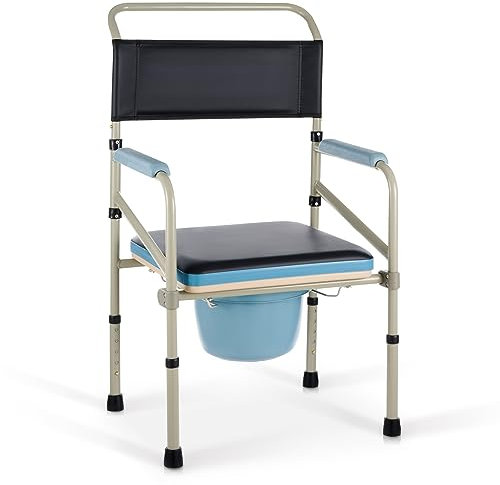 VONOYA Lightweight Bedside Commode w Removable Seat Pad, Portable Foldable Commode Chair with Built-in Toilet for Disabled People The Elderly & Others up to 150 kg, Adjustable Height Folding Stool