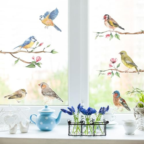Stickerscape Bird Window Stickers (Birds on Branch) | Spring Window Decal, Bird Window Decor, Spring Window Stickers | Easy to Apply, Cleanly Removable and Repositionable