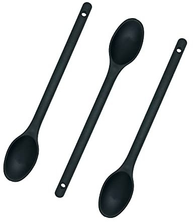 Lot de 3 Cuillères de Cuisine en Silicone, Longue Cuillere 35cm, Cuillère à Mélanger en Silicone, Antiadhésifs, Convient à la Cuisine Cuisine et Pâtisserie avec Cuillère à Mélanger (Noir)