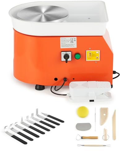 CREWORKS Töpferscheibe Elektrisch Töpferscheibe Fußantrieb 350W Keramikformwerkzeug 0-300 U/MIN Keramik-Tonmaschine 8 TLG Keramik Kit Tonspinnrad 25CM Pottery Wheel