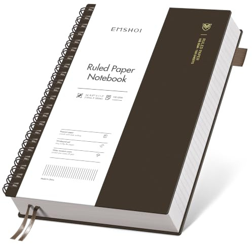 EMSHOI A4 Spiral Notebook College Ruled Lined Journal, 11.2 X 8.27,150 Sheets, 100gsm Thick Paper, Waterproof Softcover, Twin-Wire Binding, for Women Men School Work Business Writing, Gifts-Coffee