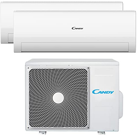Candy, Condizionatore Smart Linea Aria, Climatizzatore Dualsplit con 1 Unità Esterna e 2 Interne 12000 Btu, con Pompa di Calore e Deumidificatore, Silenzioso, con Self-Clean
