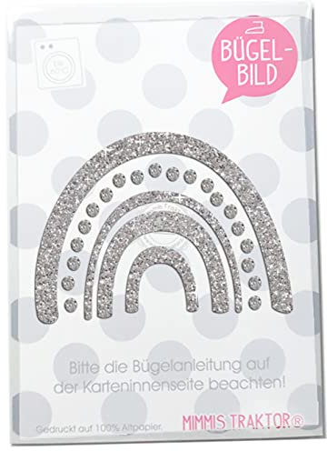 GLITZER Bügelbild Regenbogen zum Aufbügeln 10 cm Aufbügler Applikationen Bügelsticker für Stoffe Textilien Kinder zum Aufbügeln Flicken, Farbe:Glitzer silber
