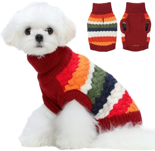Kuoser Hundtröja, stickad tröja för husdjur, vinter, varm väst för små och medelstora hundar, valp, polokrage, stickade kläder, jultröja, hund, kallt väder, rock, julkostym, hundtröja, XS-XXL