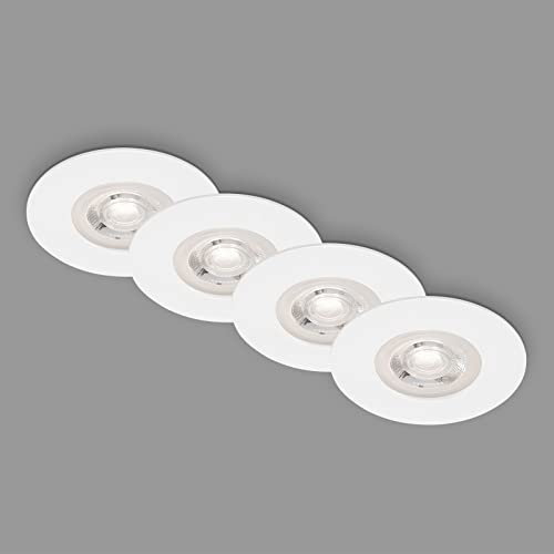 BRILONER - 4er Set Einbauleuchten Decke LED, Einbaulampen ultraflach, Einbaustrahler Bad, Badeinbaustrahler IP44, 4,9 Watt, 480 Lumen, Badezimmer, warmweiße Lichtfarbe, 90x25 mm (DxH), Weiß