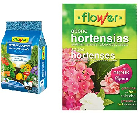 Flower Nitroflower Abono Polivalente, 7 kg, color azul & Abono Hortensias, 1 kg