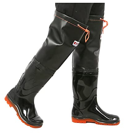 HWBZSZY Bottes Pluie Hautes Imperméables En PVC 100% Chaussures Pêche Antidérapantes Cuissardes Ultra Légères Et Respirantes Bottes De Boue Pour Pataugeoire, Chasse, Travail Dans La Boue,Noir,36EU