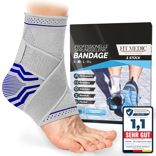 FIT MEDIC Sprunggelenkbandage | Professionelle Fußbandage Einstellbar & Flexibel | Unisex Knöchel-Bandage für Sprunggelenk Sport Fußball Achillessehne Knöchelschutz Gelenkschmerzen gegen Umknicken