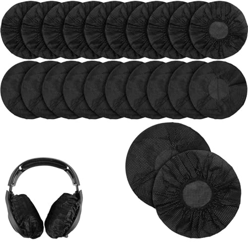 Lot de 100 housses de protection jetables, pour casque d'écoute, pour la plupart des écouteurs avec coussinets d'oreille de 10 à 13 cm (noir)