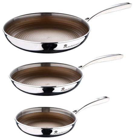 MasterPro Set 3 padelle 20+24+28cm multistrato in acciaio antiaderente per induzione con manico ergonomico linea Giro3 Gold