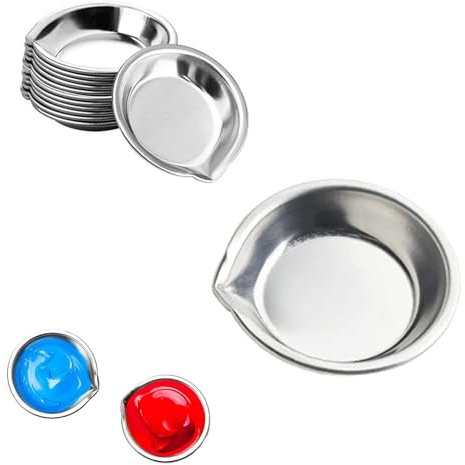 Edelstahl Farbschale,12 Stück Mischpalette für Farben Runde Farbschale Kleine Runde Farbschale Edelstahl Farbschale Mischpalette Rund Farbschalen Paletten Silber Farbe für Künstler Aquarelle