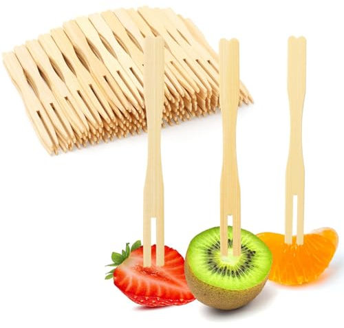 NOPKESV 200 Holzgabeln Pommesgabel Pommespieker Holzbesteck Partybesteck Partygeschirr Outdoor-Events Partys(87MM) (Holzfarbe)