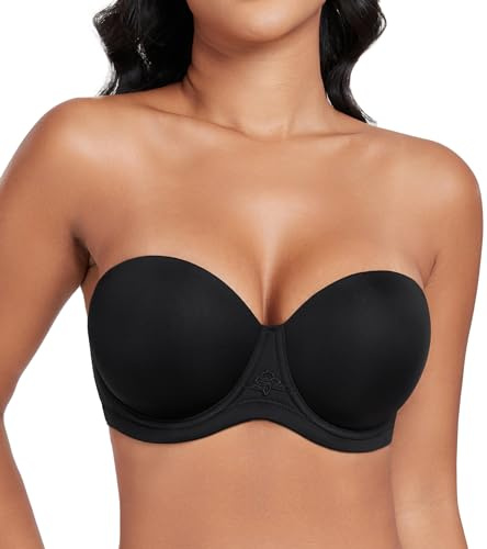 DotVol Sujetador Invisible Ajustable sin Tirantes para Mujer con Aros Push up Multiposiciones (105D,Negro)