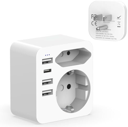 Adattatore Presa Americana,3 USB A e 1 USB C Presa Americana Adattatore Italiana, Adattatore Presa USA With European Plug,Adattatore Tipo B Per L'Uso In United States,Canada,Mexico,Tailandia