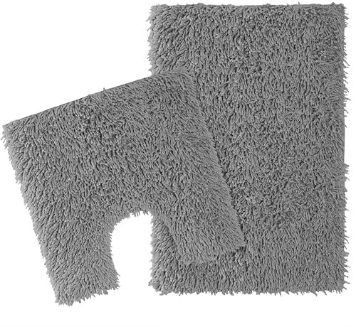 Olivia Rocco Como 2 Piece Bath Mat & Pedestal Set Non-Slip Backing Super Absorbent Toilet Bathroom Mats Sets, Grey