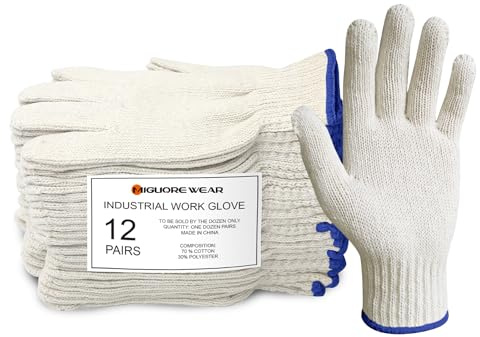 Migliore Wear 12 paia di guanti da lavoro uomo e donna, in cotone e poliestere, per industria, giardinaggio, costruzione, magazzino