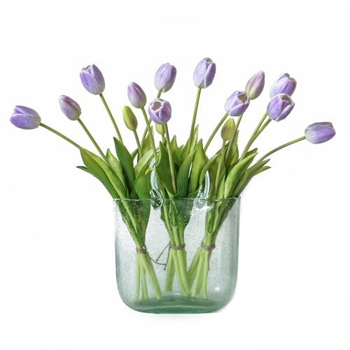 DUYONE 15 st konstgjorda tulpaner, mjuk känsla. realistiska latextulpaner, bukett, för hem, kontor, bröllopsfest, trädgårdsdekor, falska blommor för bordsdekor, matbord, vardagsrum, vår-B, lavendel