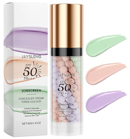 Baorder 3 en 1 Base de maquillage correctrice de couleur, Base pour le visage avant le maquillage, Crème isolante solaire PF 50 PA+++, Sérum visage hydratant régulateur de sébum et correcteur de teint