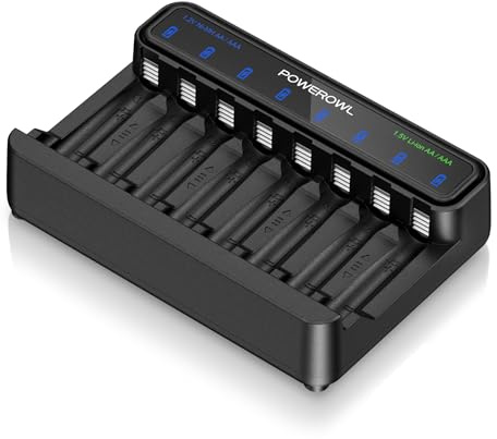 POWEROWL Smart Battery Charger for AA AAA Ni-MH/1.5V Lithium Rechargeable Batteries, Type-C Input, 8-Slot