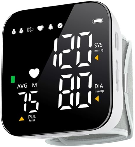 Blood Pressure Monitor Rechargeable Wrist Blood Pressure Cuff Adjustable Digital BP Machine 2x90 Readings Voice Broadcast Backlit Display for Home Use with Carrying Case