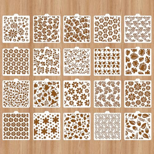 FineInno Floral Cake Stencils Decorating, Cake Decorating Supplies Kit with 20 Different Designs, Cookie Stencil Suitable for Many Cakes and Bread Baking Projects(Floral)
