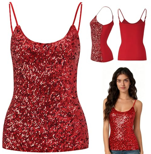 MUNSKT Camiseta de fiesta de lentejuelas para mujer, tirantes ajustables, soporte diario, camisetas sin mangas con purpurina, chaleco para discoteca, fiesta, rendimiento