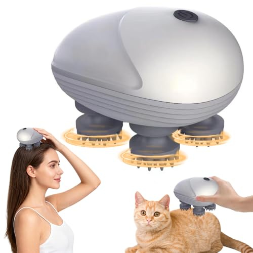 RNPKZ Masseur de Tête Électrique, Masseur Cuir Chevelu électrique, Masseur de Cuir Chevelu IPX7 avec 4 Têtes de Massage 3 Modes, pour la Croissance des Cheveux, Relaxation du Stress (Argenté)