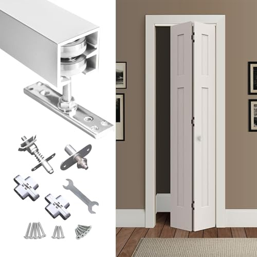 Schiebetür Schiene Beschlagsatz für Falttüren mit Laufschiene, Laufschiene für Faltschranktüren, Führungsschiene für Falttüren(110cm(43.3in) for 2 Doors)