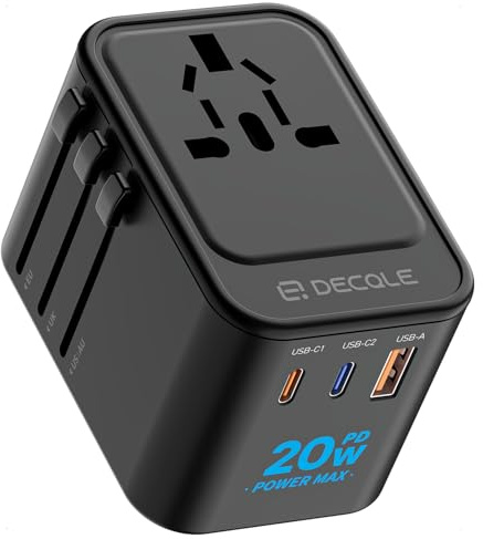 decqle Adattatore Universale da Viaggio, con 2 USB-C e 1 USB-A e 1 AC Adattatore, Presa Universale da Viaggio, per Germania America Australia e 224+ Paese(nero)