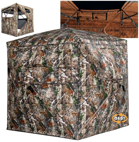 SUMSEEK 360 Degree See Through Hunting Blind, 2-3 Man Pop Up Ground Blind for Deer Stalking, Pheasants and Woodpigeons, Portable Camo Tent with Quiet Zipper Door and Carrying Bag