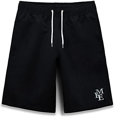 MEILONGER Boys Swimming Shorts Quick Dry Beach Board Trunks Swimwear Bathing Suits Size 6-7,8,10-12,14-16(Black,14)