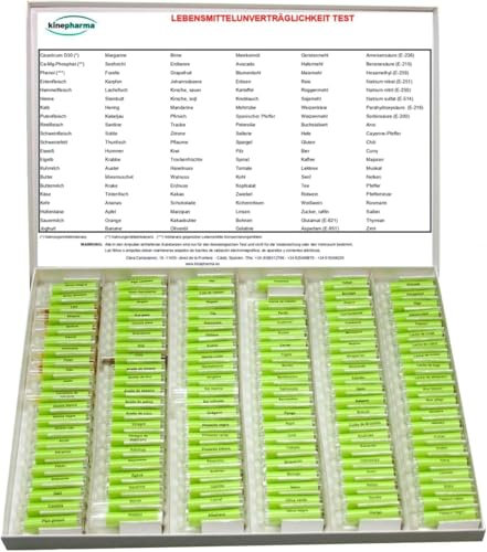 KINEPHARMA | Test Intolleranze Alimentari per il Test Kinesiologico delle Persone Intolleranti | Kit da 126 Fiale Test con Carne, Pesce, Frutta, Verdura, Additivi | (Vedi Alimenti nelle Immagini)