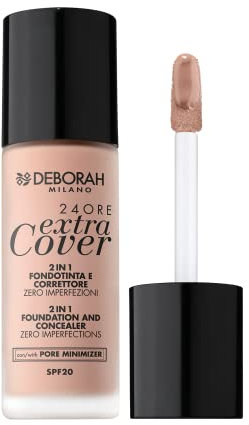 Deborah Fondotinta 24ORE Extra Cover N.01 Fair SPF20, ad Altissima Coprenza e Lunga Tenuta, applicatore di precisione per uso correttore