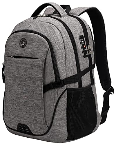 SHRRADOO Anti Theft Laptop Backpack Travel Backpacks with Combination Lock for Women Men (Grey, Large)