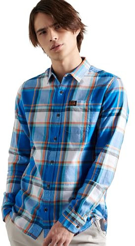 Superdry M4010347A Camiseta con Botones, Chambray Blue Check, M para Hombre