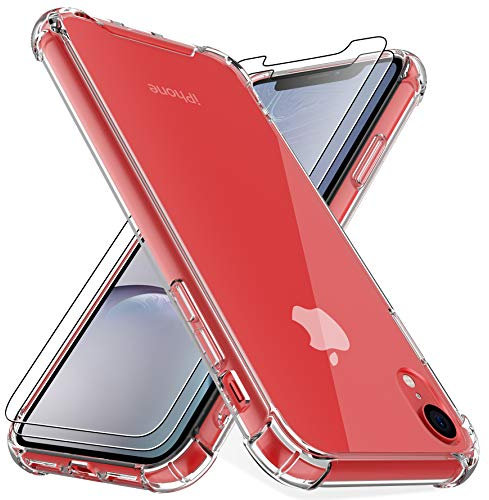 4youquality Case for iPhone XR with [2-Pack] Tempered Glass Screen Protectors, Advanced Air Cushion Drop Protection, Shockproof Transparent Clear Bumper Phone Case Cover, Anti-Scratch