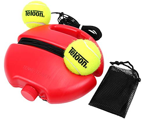 Teloon Solo Tennis Trainer Rebound Ball with String for Self Tennis Practice Training Tool for Adults or Kids Beginners with 2 String Balls Elastic and a Portable Mesh Bag