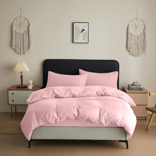 Anti-Allergy Anti-Bacterial Brushed Soft Touch Microfibre Duvet Cover & Pillowcase/s Bedding Bed Linen Set (Pink, King)