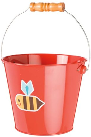 Toysmith Kids Gardening & Beach Bucket – 5″ Metal Pail with Grippable Handle | Assorted Bee & Beetle Colors | Durable Steel for Outdoor Play - 1 Count