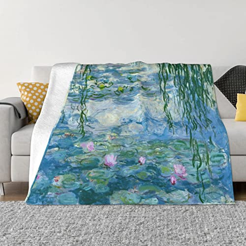 Monet Water Lilies Soft Blanket All Season Fuzzy Throw Warm Lightweight Blanket Flannel Blankets Fleece Throws for Bed Sofa Couch Travel Home Living Room Decor 60x50