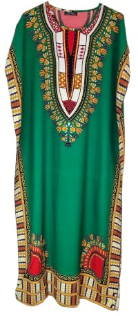 Ny lång maxiklänning i bomull för kvinnor sommar Dashiki afrikanskt strandöverdrag, gRÖN, one size